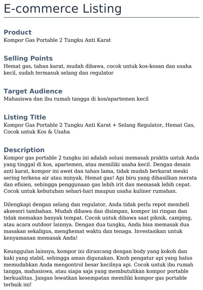 E-commerce Listing